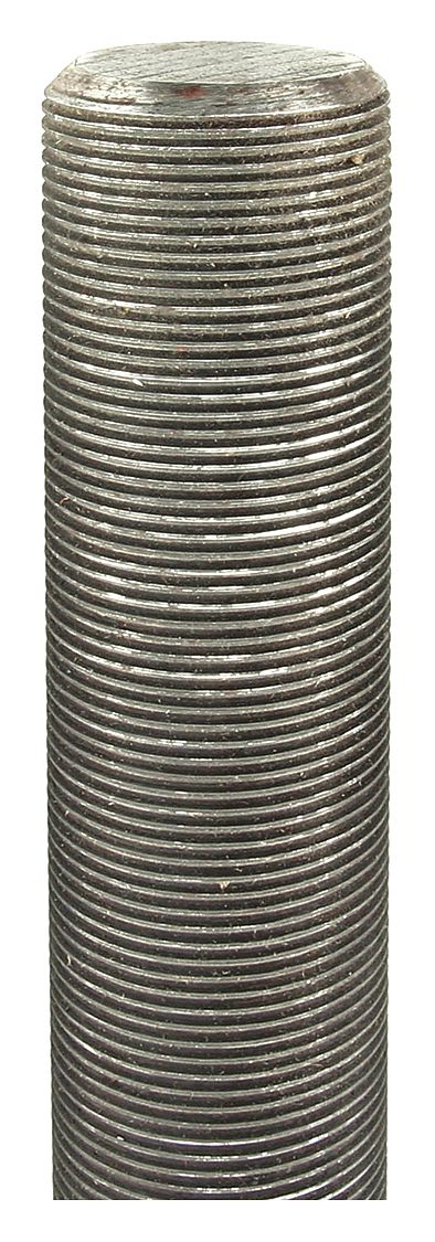 Fully Threaded Rod: 1 3/4"-12 Thread Size, Steel, Grade 2, Black Oxide, 12 in Overall Lg
