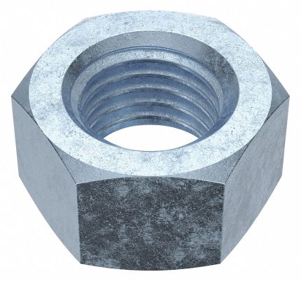 Hex Nut: 7/8"-9 Thread, 1 19/64 in Hex Wd, 3/4 in Hex Ht, Steel, Grade 2, Zinc Plated, 10 PK