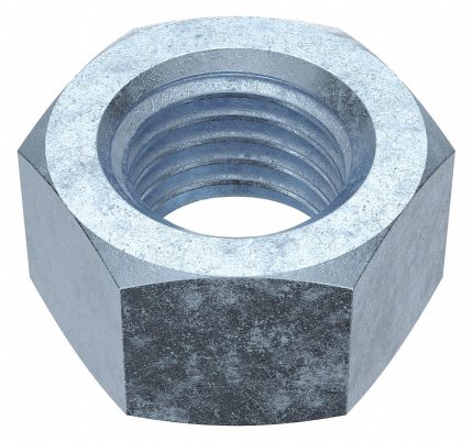 Hex Nut: 1"-8 Thread, 1 15/32 in Hex Wd, 55/64 in Hex Ht, Steel, Grade 2, Zinc Plated, 5 PK