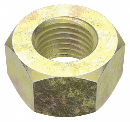 Hex Nut: 7/16"-20 Thread, 11/16 in Hex Wd, 3/8 in Hex Ht, Steel, Grade 8, Zinc Yellow, 50 PK