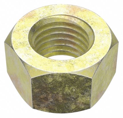 Hex Nut: 7/8"-9 Thread, 1 19/64 in Hex Wd, 3/4 in Hex Ht, Steel, Grade 8, Zinc Yellow, 10 PK