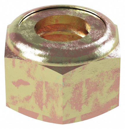 Lock Nut: Nylon Insert, 3/8"-16 Thread Size, Steel, Grade 8, Zinc Yellow, 9/16 in Hex Wd, 2,500 PK