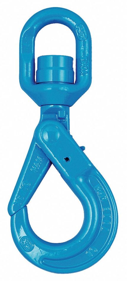 YOKE Self-Locking Hook: 5,700 lb Working Load Limit, 100 Hook Grade, Alloy Steel, Swivel, Yellow