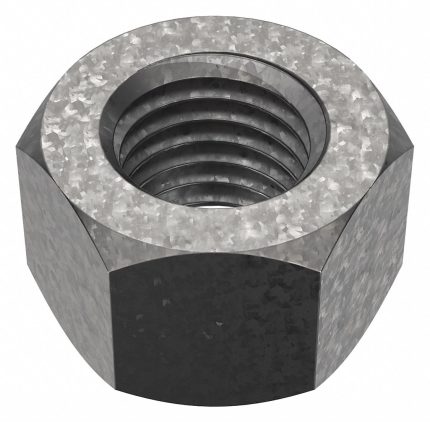 Hex Nut: 2"-4 1/2 Thread, 2 3/4 in Hex Wd, 2 1/32 in Hex Ht, Steel, Grade 2H, Hot Dipped Galvanized