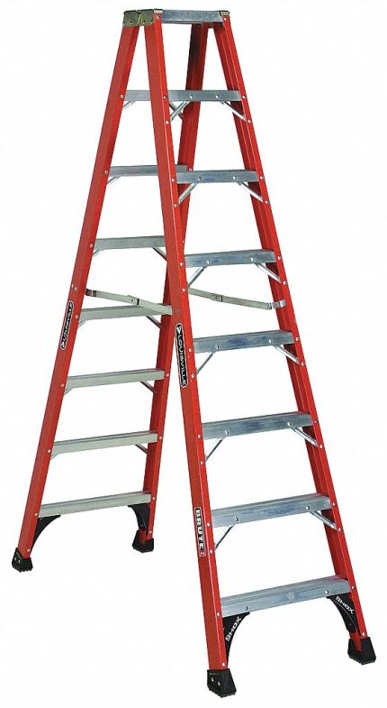 LOUISVILLE Twin Stepladder: 8 ft Ladder Size, Fiberglass, 375 lb Load Capacity, 37 lb Wt