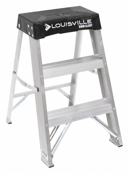 LOUISVILLE LADDER Step Stool: 2 Steps, 2.4 ft Overall Ht, 300 lb Load Cap, Aluminum