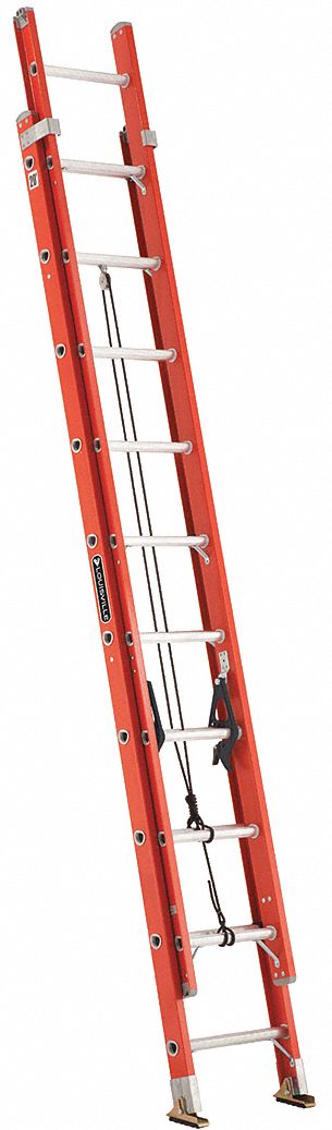 LOUISVILLE Extension Ladder: 20 ft Ladder Size, Fiberglass, 300 lb Load Capacity, 42 lb Wt