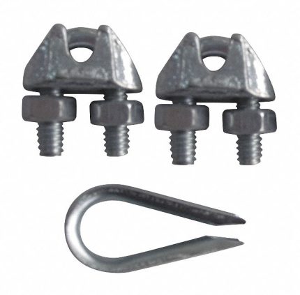 DAYTON Wire Rope U-Bolt Clip and Thimble Kit: 1/8 in Compatible Rope Dia, 3 1/4 in Rope Turnback Lg