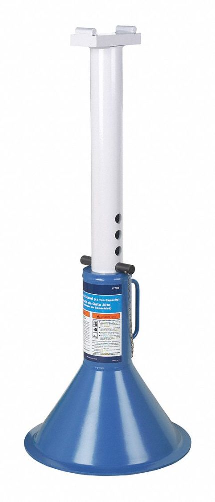 OTC Jack Stand: Pin Adjustment, 12 ton Load Capacity, 44 1/4 in Max Extended Ht, 33 3/4 in Min Ht