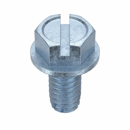 Thread Cutting Screw: 1/4" Size, 1/2 in Lg, Steel, Zinc Plated, Hex Washer, Slotted, 50 PK