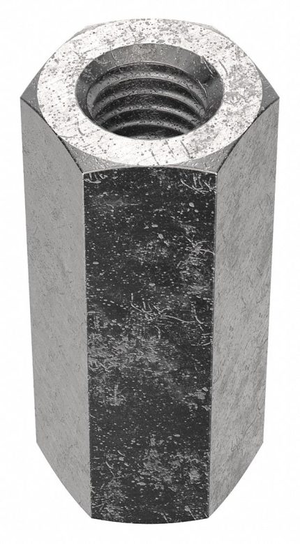 Coupling Nut: Plain, 18-8, Stainless Steel, M10 x 1.50 Thread, 5/8 in Hex Wd, 1 1/2 in Lg, Plain