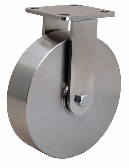 HAMILTON Plate Caster: Corrosion-Resistant, Rigid, Stainless Steel, 8 in Wheel Dia, 2 in Wheel Wd