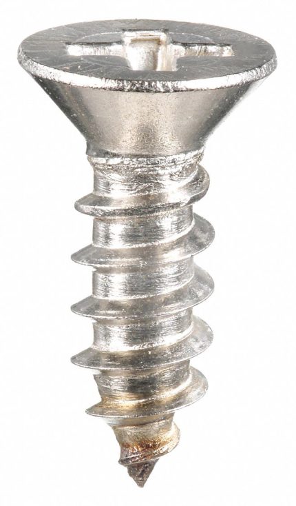 Sheet Metal Screw: #4 Size, 3/8 in Lg, 18-8 Stainless Steel, Plain, Flat, SMS, Phillips, 100 PK