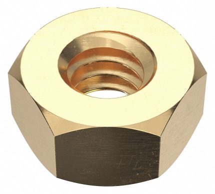 Hex Nut: 1/4"-20 Thread, 7/16 in Hex Wd, 7/32 in Hex Ht, Brass, Not Graded, Plain, 100 PK