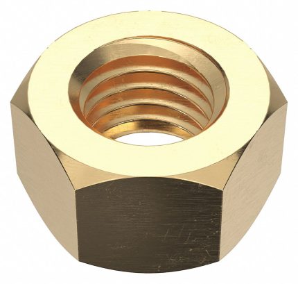 Hex Nut: 1/2"-13 Thread, 3/4 in Hex Wd, 7/16 in Hex Ht, Brass, Not Graded, Plain, 25 PK