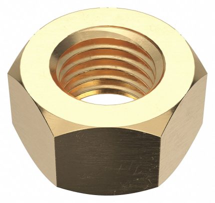 Hex Nut: 7/8"-9 Thread, 1 19/64 in Hex Wd, 3/4 in Hex Ht, Brass, Not Graded, Plain, 5 PK