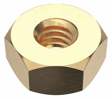 Hex Nut: 1/4"-20 Thread, 1/2 in Hex Wd, 15/64 in Hex Ht, Brass, Not Graded, Plain, 100 PK