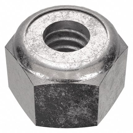 Lock Nut: Nylon Insert, 1/4"-20 Thread Size, Stainless Steel, 316, Plain, 7/16 in Hex Wd, 50 PK
