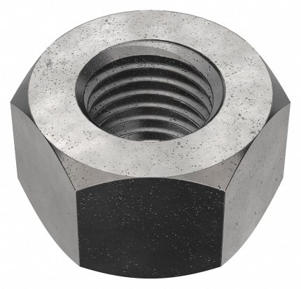 Hex Nut: 1"-8 Thread, 1 5/8 in Hex Wd, 63/64 in Hex Ht, Steel, Grade C, Black Oxide, 10 PK