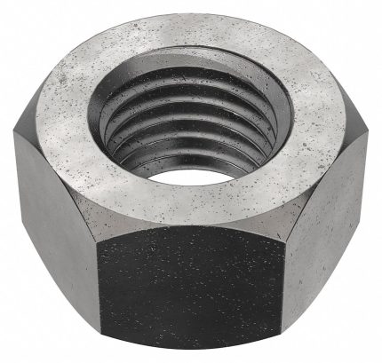 Hex Nut: 2"-4 1/2 Thread, 3 in Hex Wd, 1 49/64 in Hex Ht, Steel, Grade 2, Black Oxide