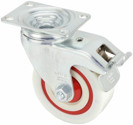 APPROVED VENDOR Plate Caster: Swivel, Total Lock, 4 in Wheel Dia, 1 3/8 in Wheel Wd, Slot, Rectangle