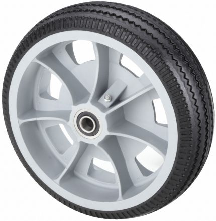 B & P MANUFACTURING Flat-Free Wheel: 10 in Wheel Dia., 2 1/2 in Wheel Wd, Rubber, 2 1/4 in Hub Lg