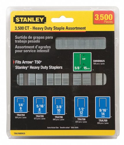 Staple and Brad Assortment,5/8 in,PK3500: Brad Nails, 5/8 in Lg, Brad, Steel, Plain, 3,500 PK