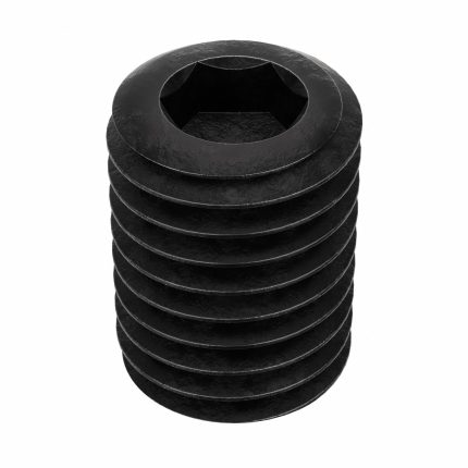 Socket Set Screw: 1/4"-28 Thread Size, 3/8 in Overall Lg, Flat pt, Alloy Steel, Black Oxide, 50 PK