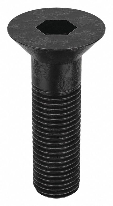 Socket Flat Head Screw: 1 1/4"-7 Thread Size, 4 in Lg, Flat, Black Oxide, Steel, 1.25 in Head Ht