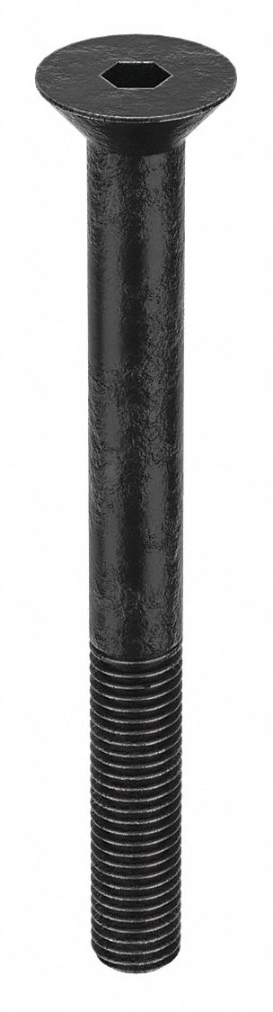 Socket Flat Head Screw: 1/4"-28 Thread Size, 2 1/2 in Lg, Flat, Black Oxide, Steel, 50 PK