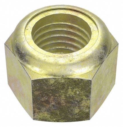 Lock Nut: Nylon Insert, 7/8"-9 Thread Size, Steel, Grade 8, Zinc Yellow, 1 5/16 in Hex Wd, 5 PK