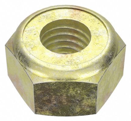 Lock Nut: Nylon Insert, M10-1.50 Thread Size, Steel, Class 8, Zinc Yellow, 17 mm Hex Wd, 100 PK