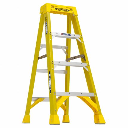 WERNER Stepladder: 4 ft Ladder Size, Fiberglass, 375 lb Load Capacity, 16 lb Wt, 1.9 ft Standing Ht