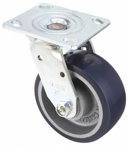 APPROVED VENDOR Plate Caster: Swivel, No Brake, Polyurethane, 5 in Wheel Dia, 2 in Wheel Wd, Plain