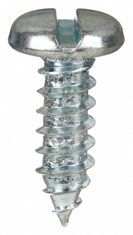 Sheet Metal Screw: #8 Size, 1/2 in Lg, Steel, Zinc Plated, Pan, Slotted, ASME B18.6.4, 100 PK
