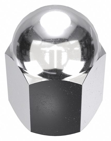 Cap Nut: 3/8"-16 Thread, Chrome Plated, Not Graded, Steel, 0.815 in Ht, 9/16 in Hex Wd, 5 PK