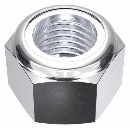 Lock Nut: Nylon Insert, 7/16"-20 Thread Size, Steel, Grade 2, Chrome Plated, 5/8 in Hex Wd, 5 PK