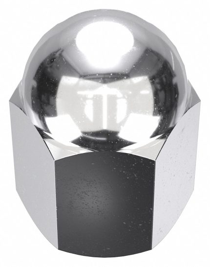 Cap Nut: 3/8"-24 Thread, Chrome Plated, Not Graded, Steel, 0.815 in Ht, 9/16 in Hex Wd, 5 PK