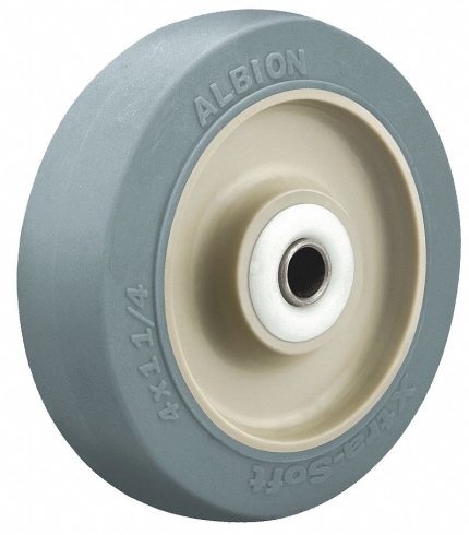 APPROVED VENDOR Caster Wheel: 4 in Wheel Dia., 1 1/4 in Wheel Wd, Rubber, 300 lb Load Rating, Gray