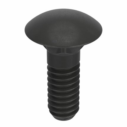 Carriage Bolt: Square, Steel, Grade 2, Black Oxide, 1/4"-20 Thread Size, 1 in lg, Inch, 2A, 100 PK