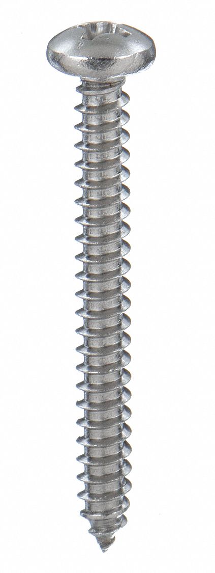 Tapping Sheet Metal Screw: #8 Size, 1 1/2 in Lg, 18-8 Stainless Steel, Plain, Pan, AB, 100 PK