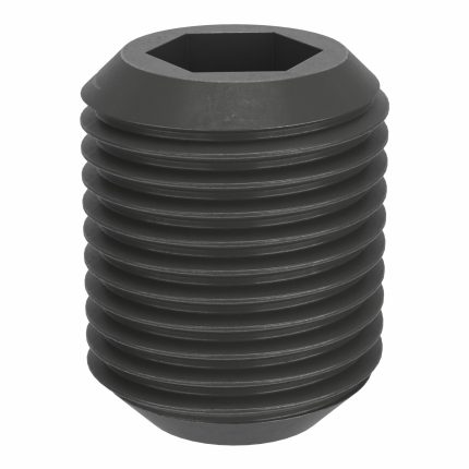Socket Set Screw: M16x1.5 Thread Size, 20 mm Overall Lg, Cup pt, Steel, Black Oxide, Socket, 25 PK