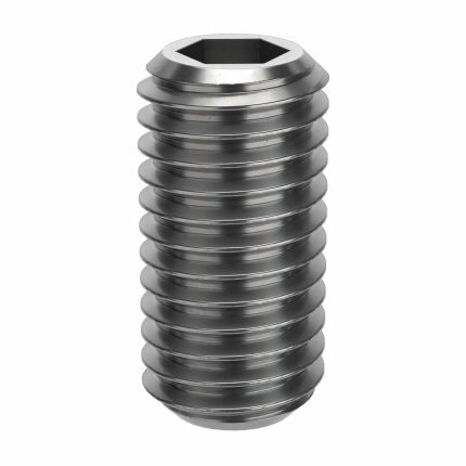 Socket Set Screw: M10x1.5 Thread Size, 20 mm Overall Lg, Flat pt, Stainless Steel, Plain, 50 PK