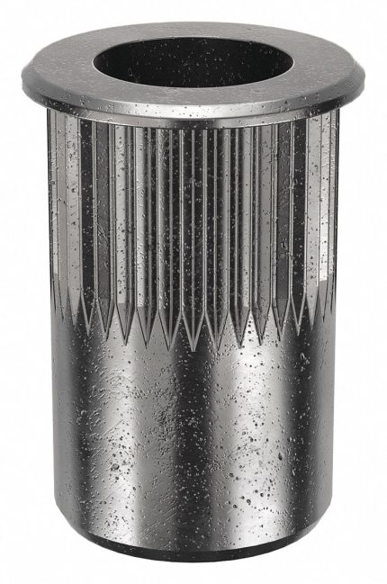 Rivet Nut: #8-32 Thread Size, 7/16 in Overall Lg, 17/64 in Insert Dia, Round, Steel, Steel, 100 PK