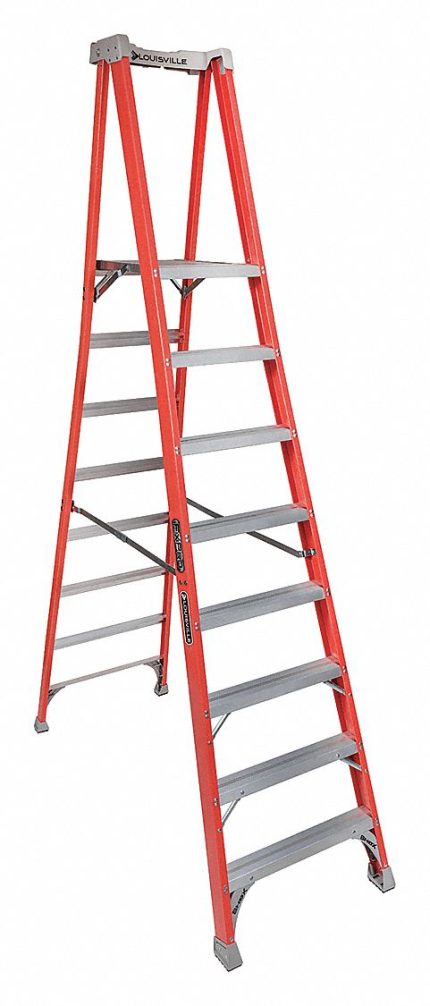 LOUISVILLE Platform Stepladder: 8 ft Ladder Size, Fiberglass, 300 lb Load Capacity, 44 lb Wt