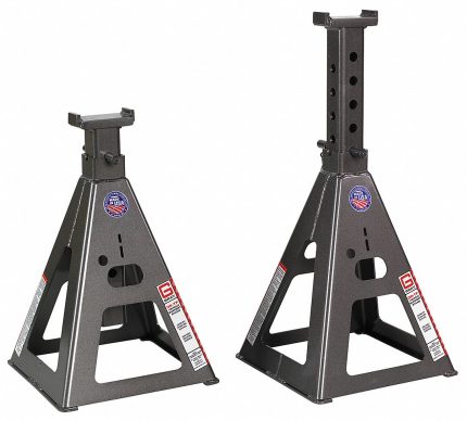 GRAY Vehicle Stand: Pin Adjustment, 35 ton Load Capacity, 21 in Max Extended Ht, Square, Steel, 1 PR