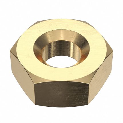 Hex Nut: 1/4"-20 Thread, 7/16 in Hex Wd, 7/32 in Hex Ht, Brass, Not Graded, Plain, 10,000 PK