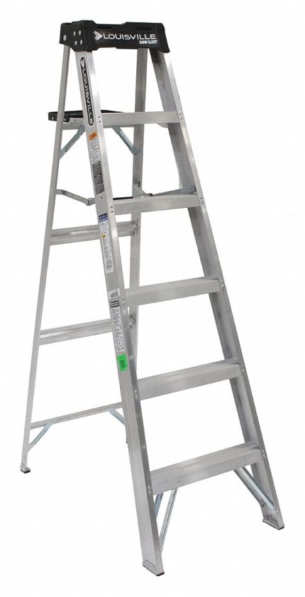 LOUISVILLE LADDER Stepladder: 6 ft Ladder Size, Aluminum, 300 lb Load Capacity, 17 lb Wt