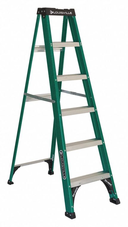 LOUISVILLE LADDER Stepladder: 6 ft Ladder Size, Fiberglass, 225 lb Load Capacity, 16 lb Wt