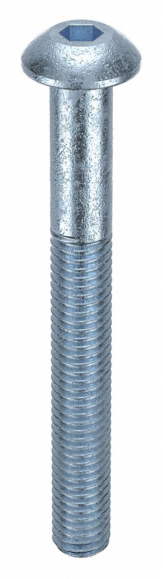 Socket Head Cap Screw: M5-0.8 Thread Size, 45 mm Lg, Button, Zinc Plated, Steel, Class 10.9, 100 PK